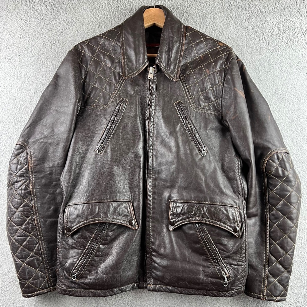 Vintage Schott Brown Leather Motorcycle Jacket Shoulder Elbow Talon Zipper M